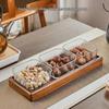 HANDUNYOU 3-Compartment Hammered Ceramic Snack Plate with Wooden Tray