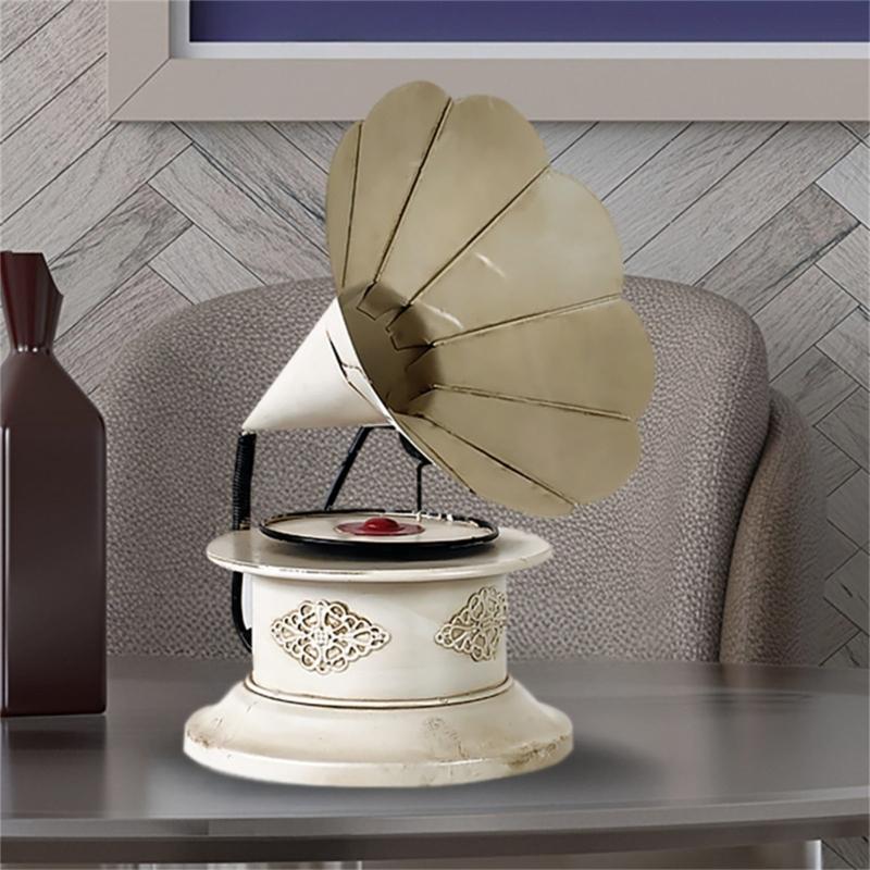 Grammofono Decorativo in Metallo Modello Nostalgico Espositore da Scaffale Scultura Fonografo Vintage Elementi Centrali Decorazioni per Soggiorno