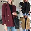 Autumn Chic Wool Blend Blazer Women's Coat Double-Breasted Suit Top