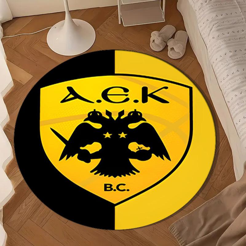 AEK AthensGolden And Black Crest Design Round mat Home Decor, Chair rug For livingroom,Bedroom, doormat home decor Birthday Gift Christmas Gifts