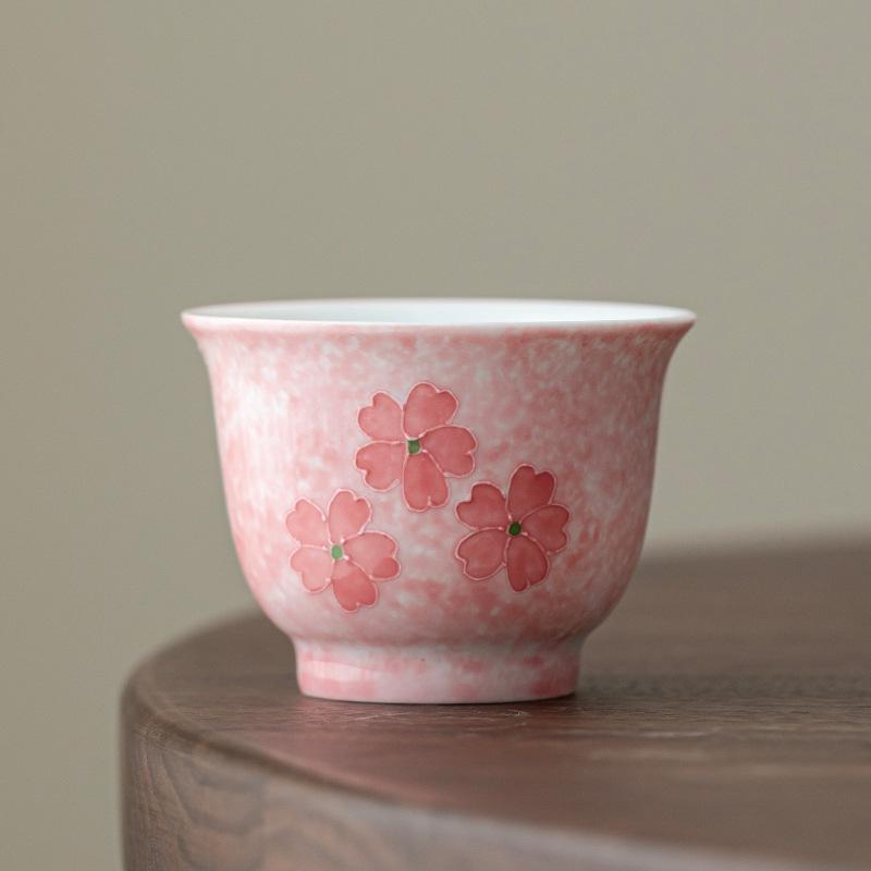 Pure hand-painted cherry blossom powder master cup high-end tea cup tea set exquisite girls tea cup high-end gift gift