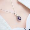 Silver Amethyst Pendant Chain Water Drop Crystal Necklace Elegant Women's Jewellery  Women Girl