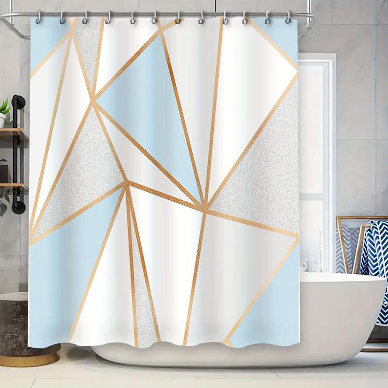 

Modern Blue Geometric Shower Curtain Waterproof Abstract Art Bath Decor Set Liner W60H190(CM)-1 Pcs