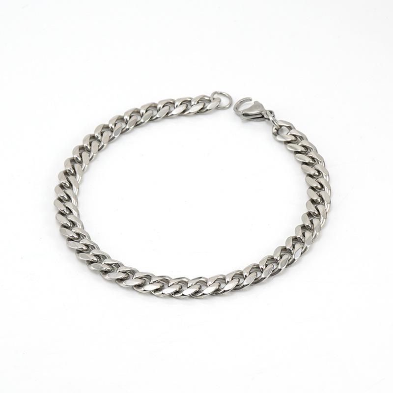 Men's Polished Titanium Steel Six-Sided Cuban Chain Bracelet - Simple, Versatile Hip Hop Style