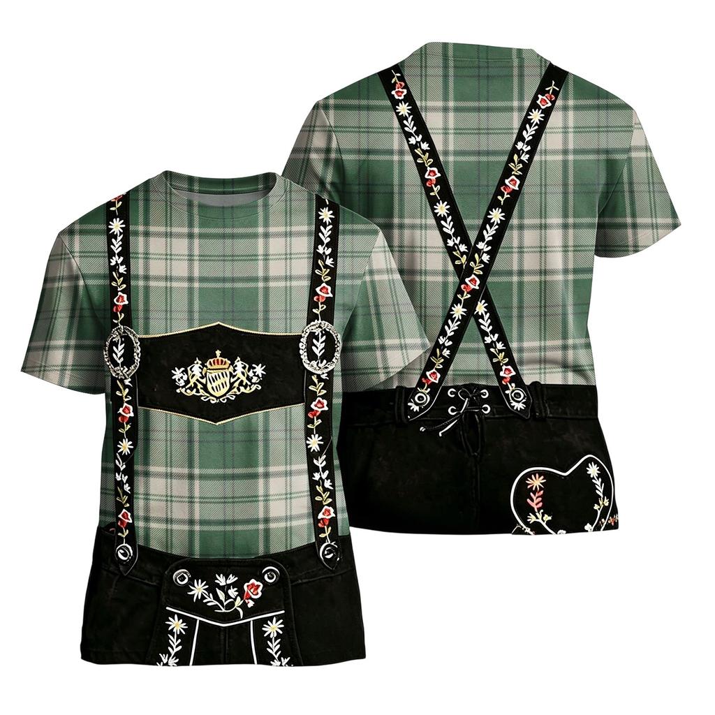Men’s Vintage Style Short Sleeve T Shirt with Retro Plaid and Festival Inspired Print Loose Fit Casual Summer Top