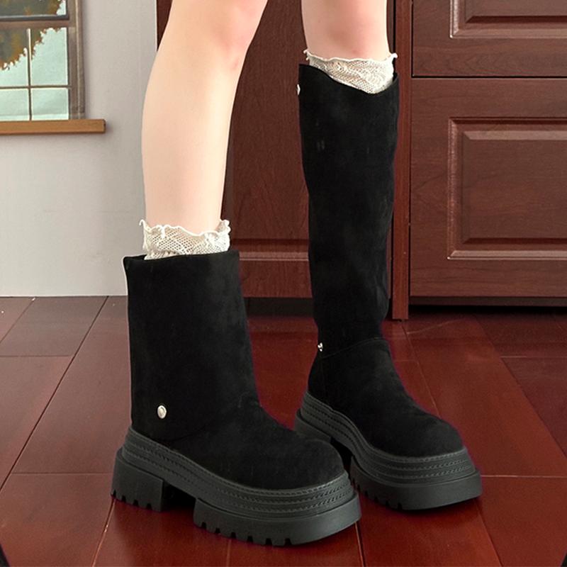 Women's High Boots Flats Platform Suede Knee High Shoes Fashion Walking Motorcycle Boots New Trend Winter Dress Mujer Botas