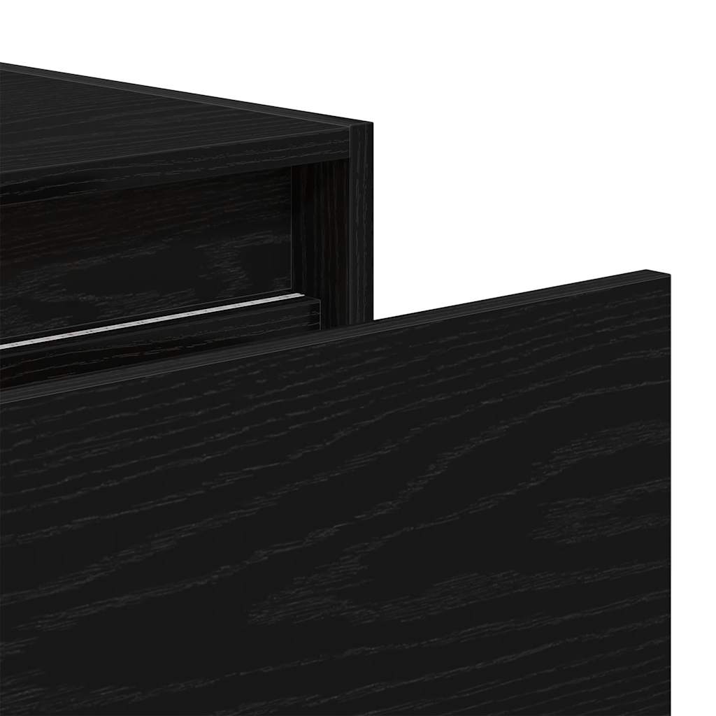 Wall Mounted Nightstand with LED Lights Black Oak Effect