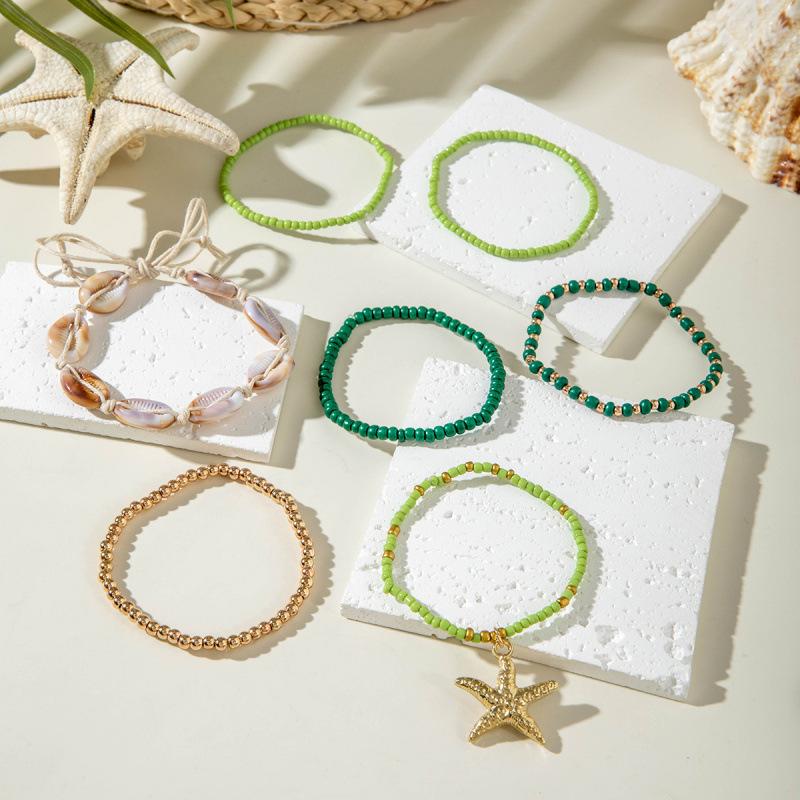 Bohemian Beach Resort Wind Multicolor Beaded Bracelet Summer Ocean Wind Starfish Resin Pendant Bracelet