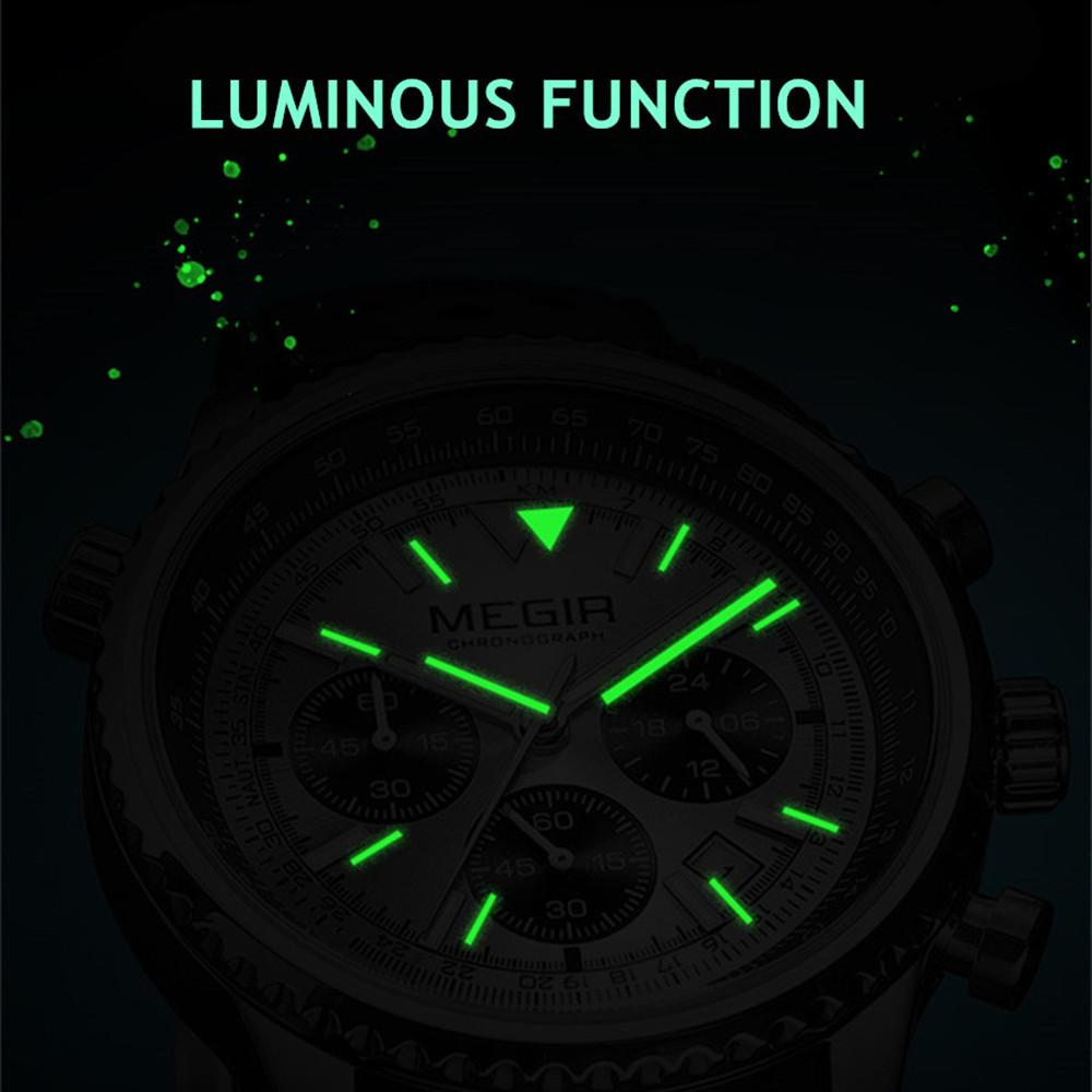 Megir Men's Watch Quartz Sport Chronograph Fashion Luminous Calendar Man Wristwatch 24-hour Silicone Strap Relogio Masculino 2236