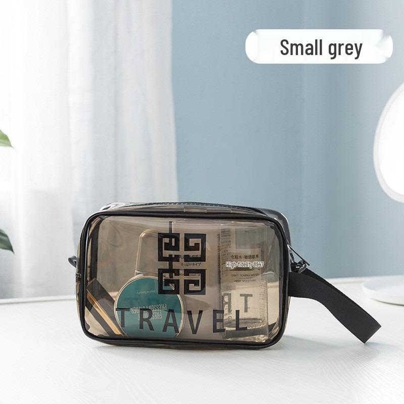 Transparent PVC Toiletry Bag with Wet and Dry Sections - Tea Color Makeup Storage