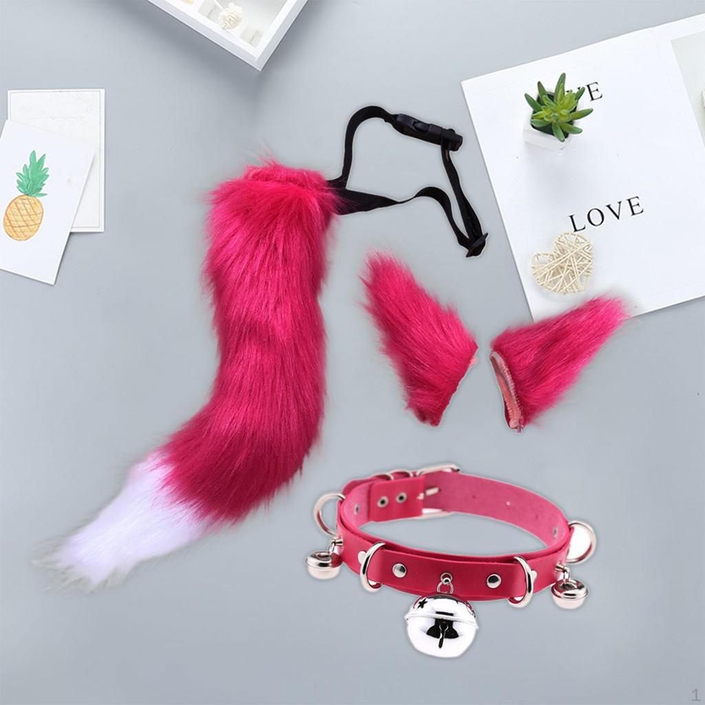 Ears and Tail Set Cosplay Costume Gift PU Leather Neck Choker for Stage Shows Halloween Carnival