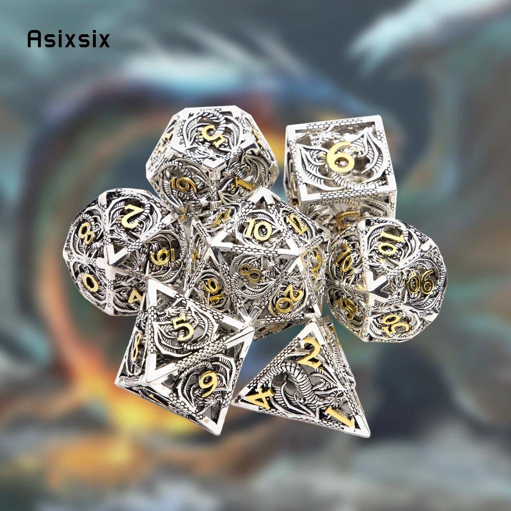 7 sztuk srebrnych złotych metalowych kostek smoka, pustych metalowych wielościennych kości, zestaw odpowiedni do gier RPG, gier karcianych, gier planszowych