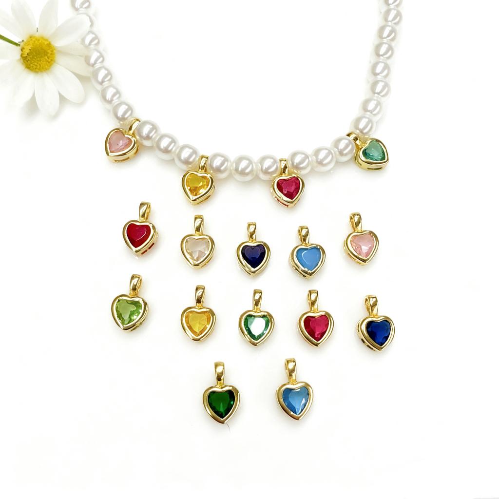 European American Popular Style Colorful Zircon Heart Shape Pendant Charm for Gemstone Beaded Necklace Bracelet DIY Accessories