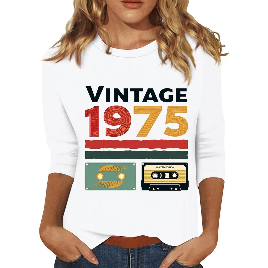 Women's Fashionable Casual Three Quarter Sleeve Printed Collar Pullover Top