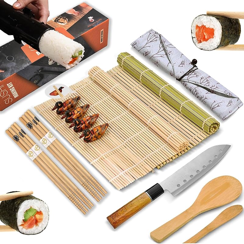 Sushi Making Kit, Sushi Making Mold for Beginners, Professional Home Sushi Maker, Sushi Rolling Machine with Sushi Roller Bazooka, Sushi Mat,
