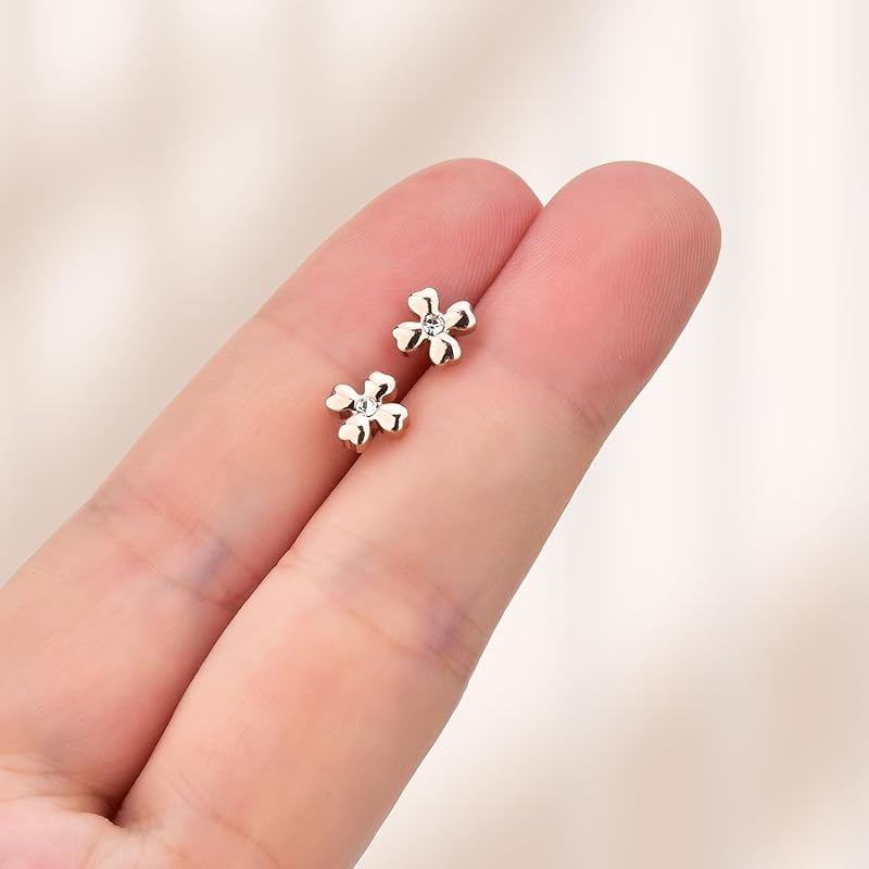 [AutCreation] Titanium Earrings Clover Earrings Medical Pure Titanium Compatible with Metal Allergies Leaving the Second Piercing On for Sensitive