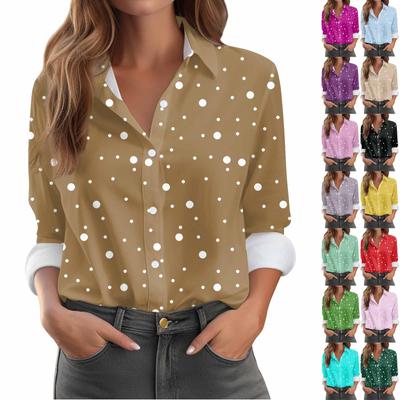 Kadın Gömlek Bluz Baskı Düğmesi Uzun Kollu Günlük Temel Gömlek Yaka Normal Üst