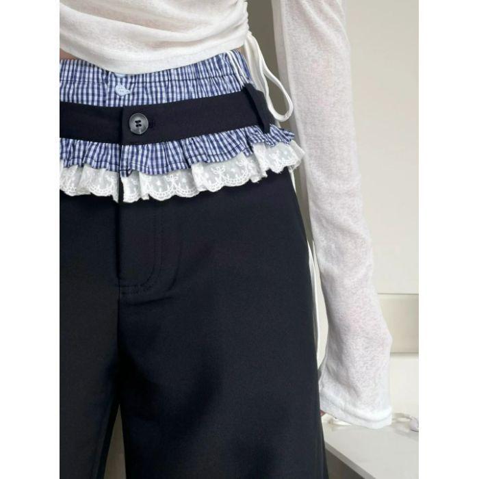 

Чувственные дизайнерские повседневные брюки из кружева для женщин на весну и лето, новые тонкие свободные прямые повседневные брюки с драпировкой XXL