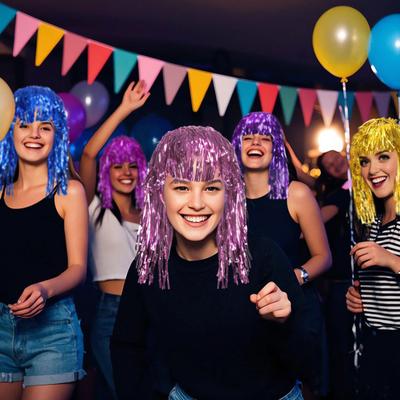 Lametta-Perücken für Erwachsene Kostümparty Glänzende Lametta-Perücke Metallic Maskerade Disco-Hut für Fotoautomaten-Requisite Cosplay-Zubehör