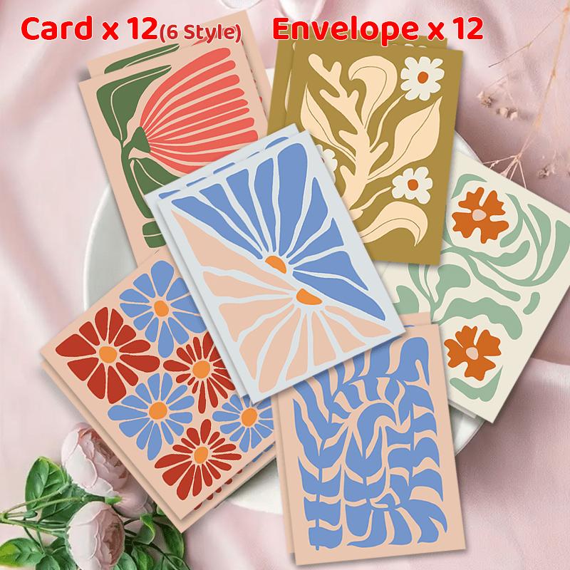 12pcs/set Assorted Modern Folk Art Greeting Cards with Envelopes – Versatile Cards for Weddings, Thank Yous & Congratulations