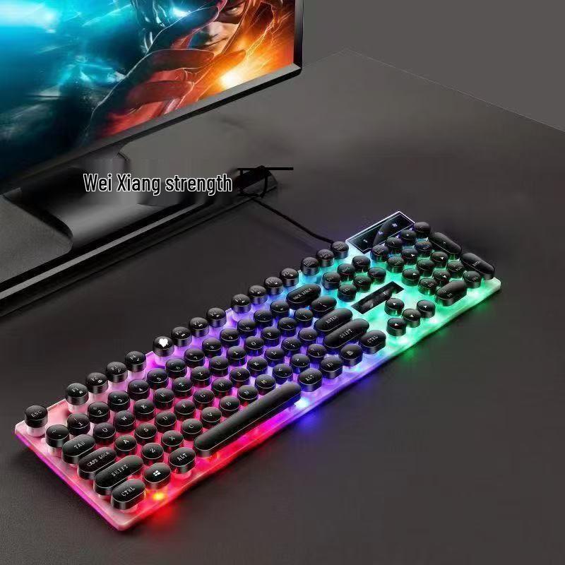 2026 Retro Punk Mechanical Feel Gaming Keyboard & Wired Headset for Desktop/Laptop