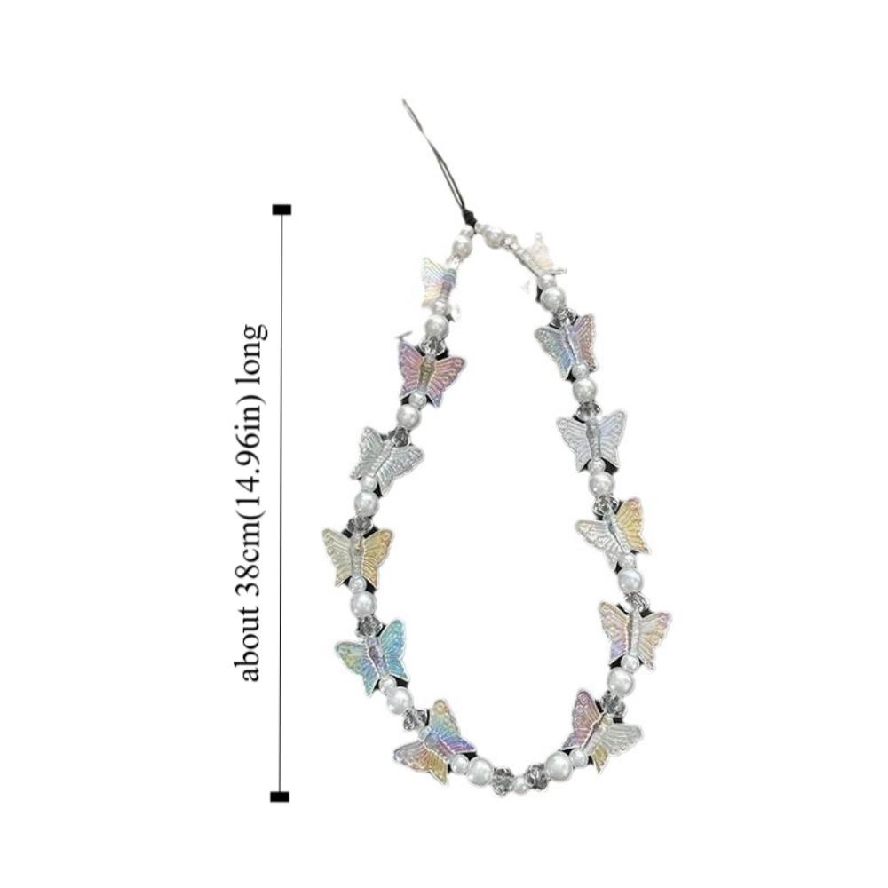 Butterfly Beaded Butterfly Cellphone Lanyard Anti-lost Crystal Clear Candy Colors Cellphone Keychain Sweet Kawaii