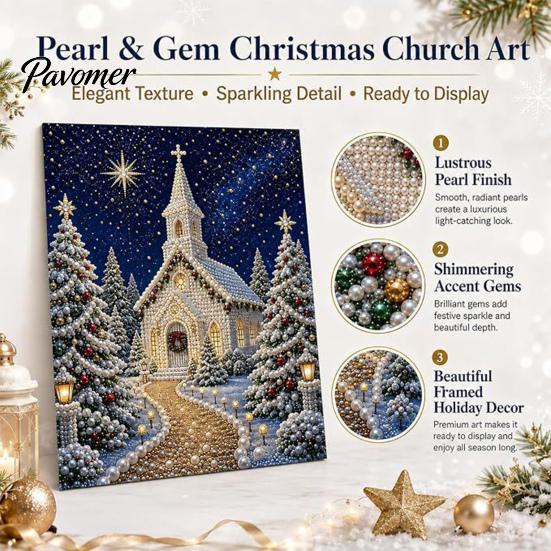 DIY Christmas Gift Ideas Faux Pearl Art Kit, Church Painting Jesus Kit Holy Family Wall Decor Craft for Adults, Handmade Holiday Textured