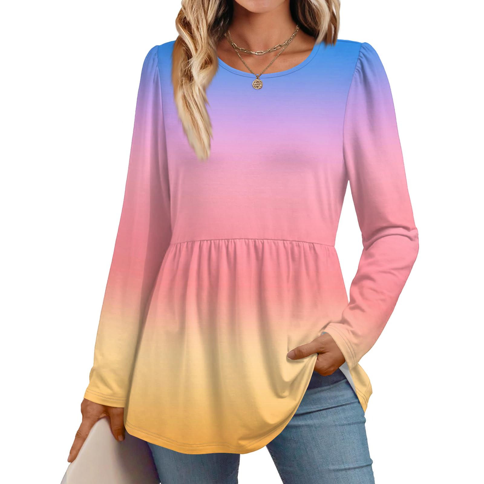

Женская повседневная модная рубашка с длинным рукавом, градиентный туник-топ M