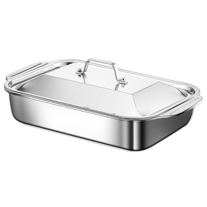 Extra Large Stainless Steel Baking Tray with Lid - Non-Stick Oven Pan for BBQ, Buffet & Holiday Baking