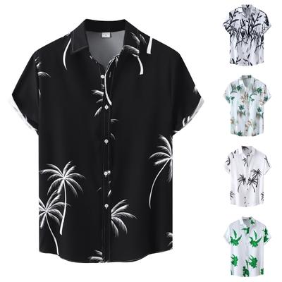 Men's Summer New Loose Print Short Sleeve Shirt Cardigan Beach Shirt
