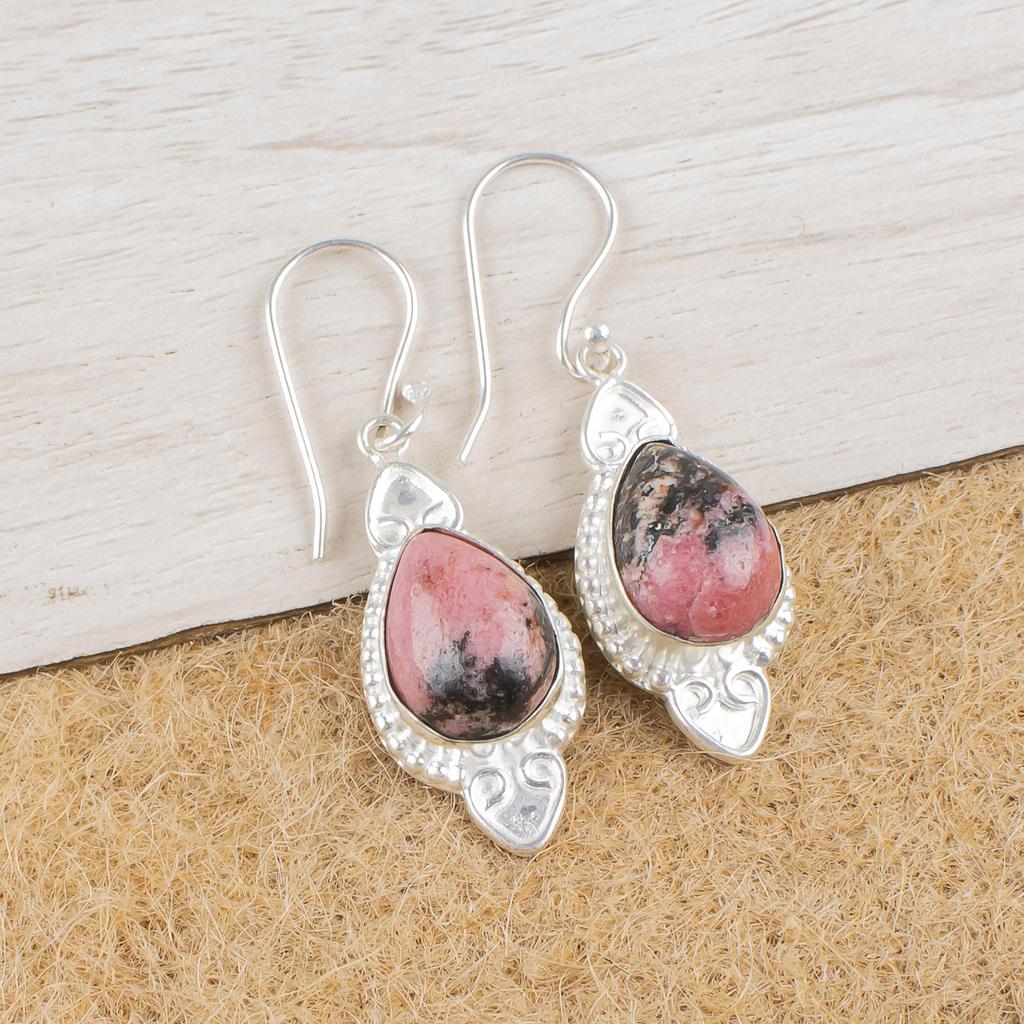 Black Rhodonite  925 Solid Sterling Silver Earrings, Handmade Gemstone Earrings Jewelry, Gifts For Wife Brand New Earrings