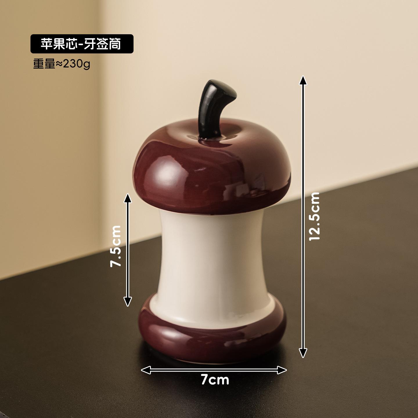

High-appearancy-level Creative Apple-shaped Toothpick Jar Ceramic Light Luxury High-end Dental Floss Storage Box Decorative Gift