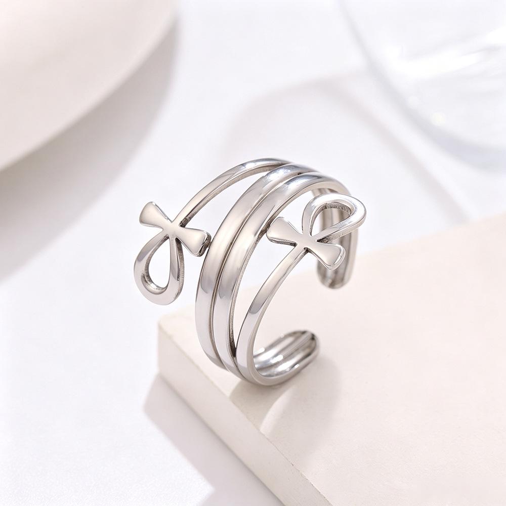 INS-Style Stainless Steel Women's Adjustable Cross Index Ring: Retro, Personality