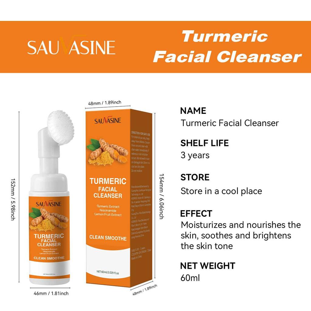 SAUVASINE Turmeric Facial Cleanser for Deep Cleansing, Oil Control, and Acne Removal