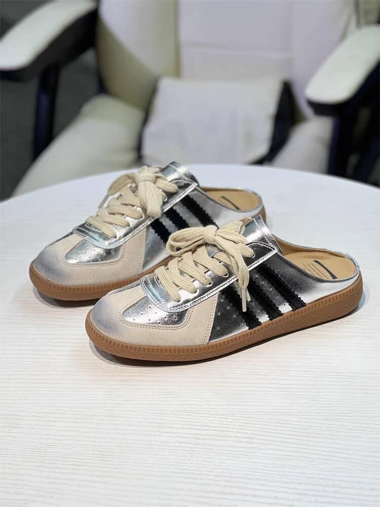Retro old polished flat-bottomed bag head half slippers women's 2025 new versatile outer wear comfortable no heel white shoes