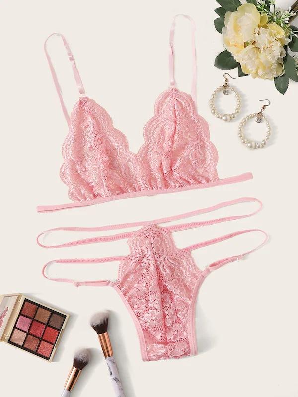 Европейское и американское сексуальное нижнее белье, сексуальное женское розовое трехточечное нижнее белье большого размера XL розовый