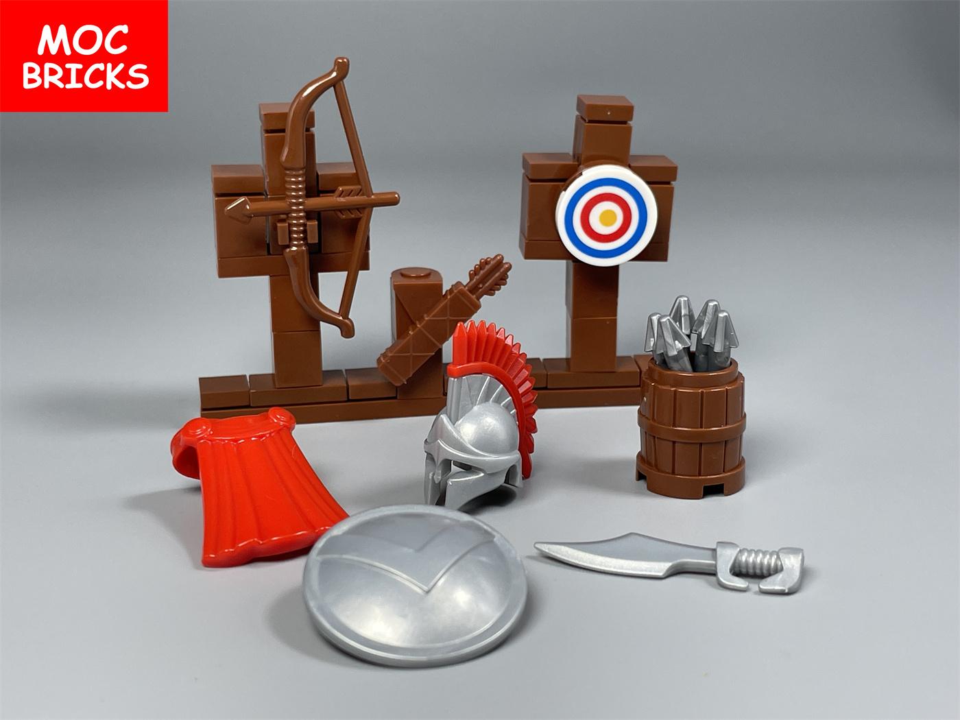 Briques MOC Guerrier Spartiate Romain Moyen Âge Château Chevalier Figurines d'Action Flèche Blocs de Construction Axés sur l'Apprentissage Accessoires Jouets pour Enfants
