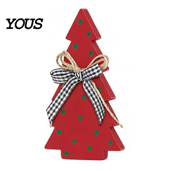 Christmas Table Decorations Tree Wooden Tabletop Sign, Rustic Polka Dot Xmas Tiered Tray Centerpiece Seasonal Home Accents with Bow, Farmhouse Holiday