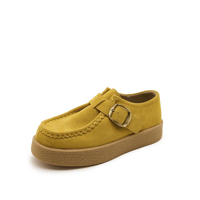 Fashion Women Loafer Shoes Genuine Leather 2025 Autumn New Suede Platform Kangaroo Shoes Women Wedges Belt Buckle Slip-on Shoes Women