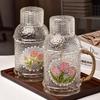 Japanese Style High Temperature Resistant Hammered Glass Water Jug Large Capacity Handle Pitcher with Cups Set