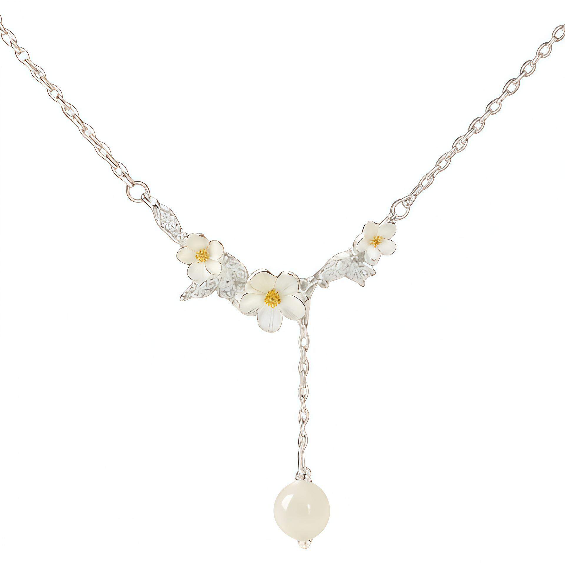 S999 Sterling Silver Jasmine Flower Clavicle Necklace - Elegant Light Luxury Gift for Girlfriend or Best Friend Sterling Silver