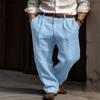 Pantalones Casuales de Pierna Ancha Plisados para Hombre, Mezcla de Lino, Cintura Alta