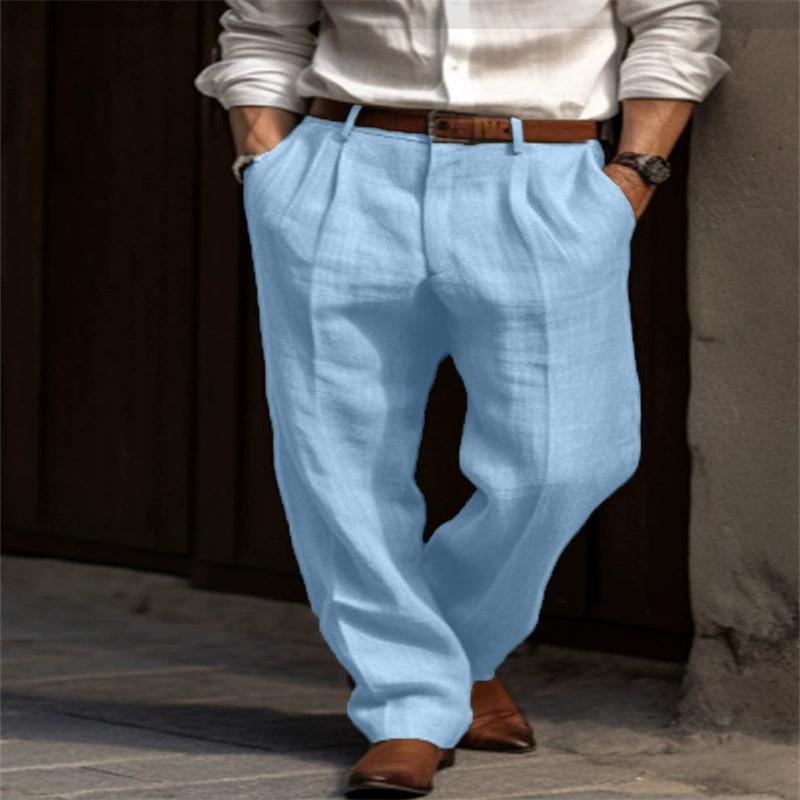 Pantalones Casuales de Pierna Ancha Plisados para Hombre, Mezcla de Lino, Cintura Alta