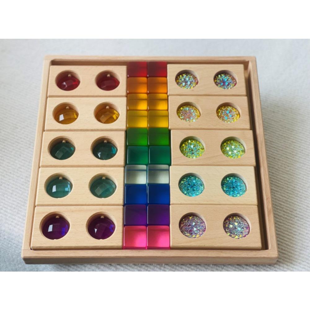 Rainbow Building Block Mandala Translucent Diamond Matching Color Castle Building Block Interior Creative Ornaments Stacking Music Toys