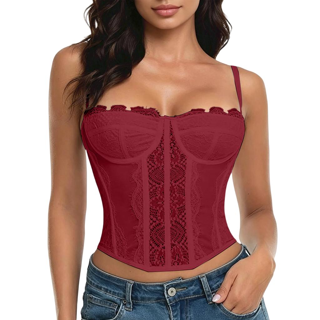 Women's Push-Up Corset Top with Underwire, Lace and Slimming Boning for Shapewear