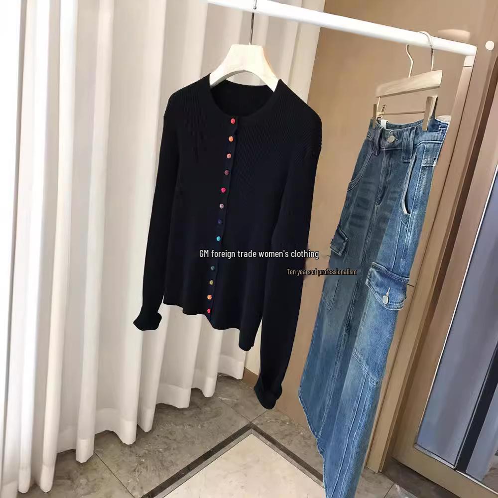 Chic Women's Cashmere Cardigan: Chinese Style, Round Neck, Colorful Button, Wool Knit Sweater