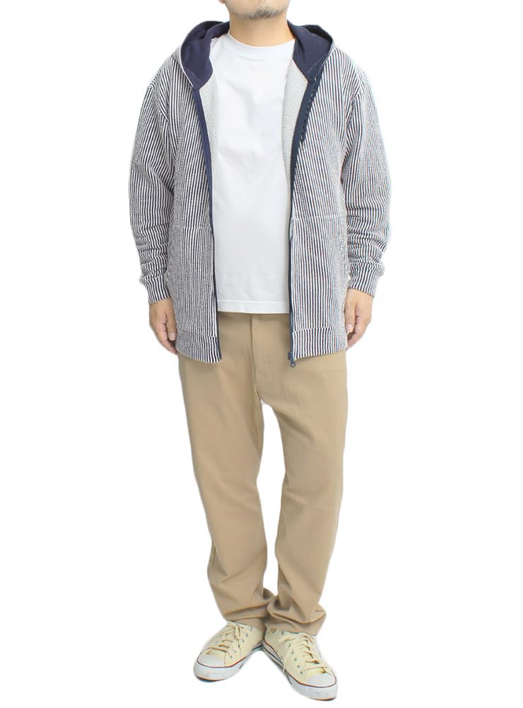 One Colors Men's Zip-Up Seersucker Stretch Summer Jacket, Short/Long Sleeve Hoodie, Size 5L, Striped (Long Sleeve)