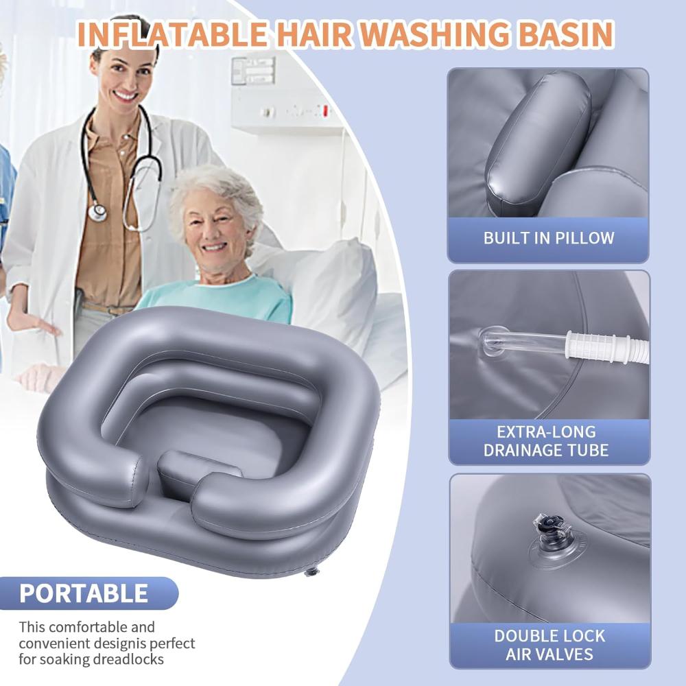 Portable Inflatable Shampoo Basin Bowl Hair Washing for Bedridden Disabled Injured Hair Wash Tub for Dreadlocks and At Home Sink
