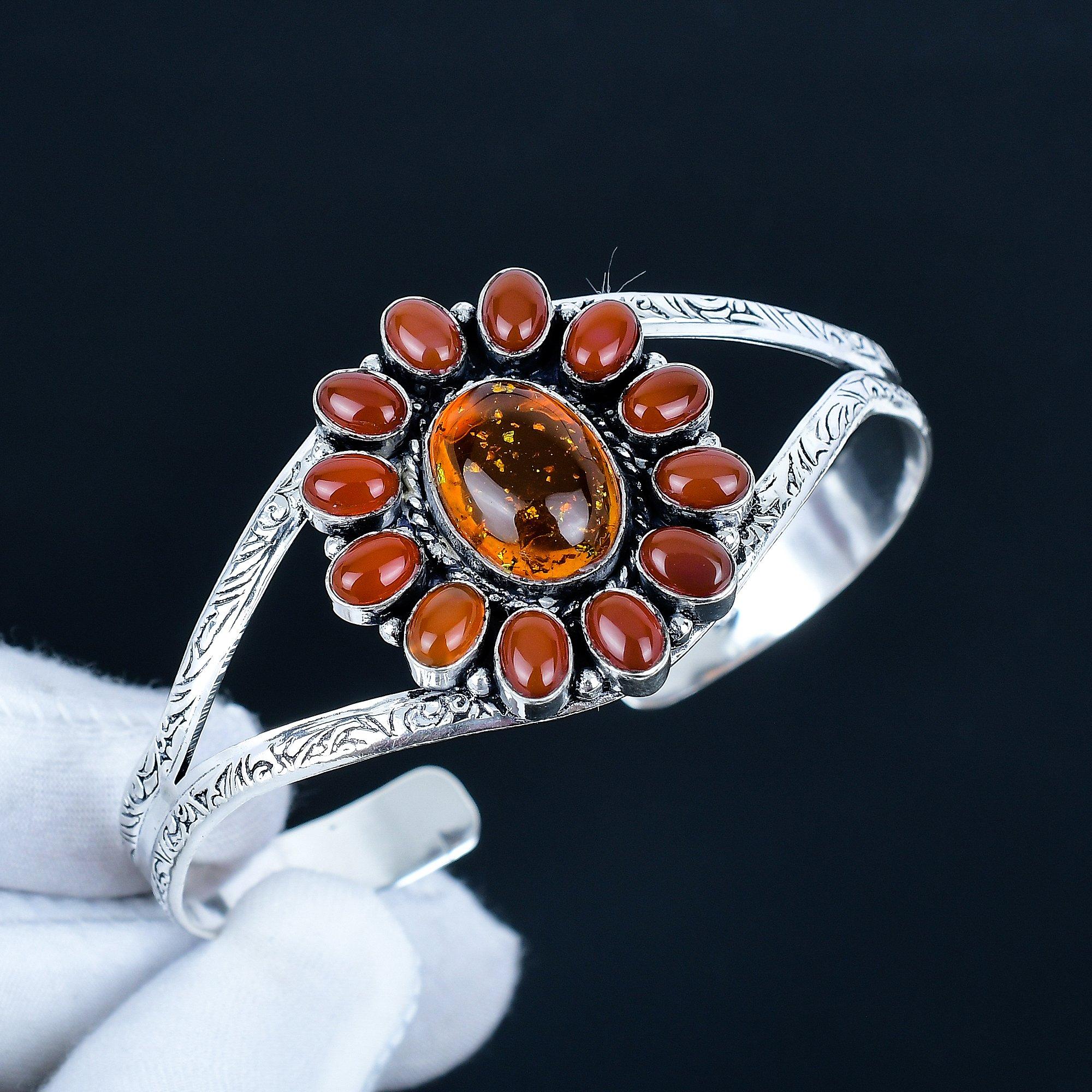 

Браслет-манжета из балтийского янтаря ручной работы, браслет-манжета из стерлингового серебра 925 пробы, браслет из сердолика в форме цветка для жены, унисекс браслет, подарок любви 7 красный