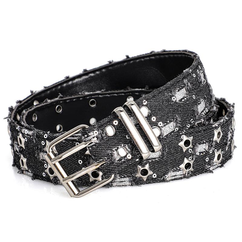 New Fashion Luxury Women's Belt Punk Trend Jeans Accessories Denim Girdle HipHop Y2k Star Hollowed Pin Buckle Belt,For Men Women